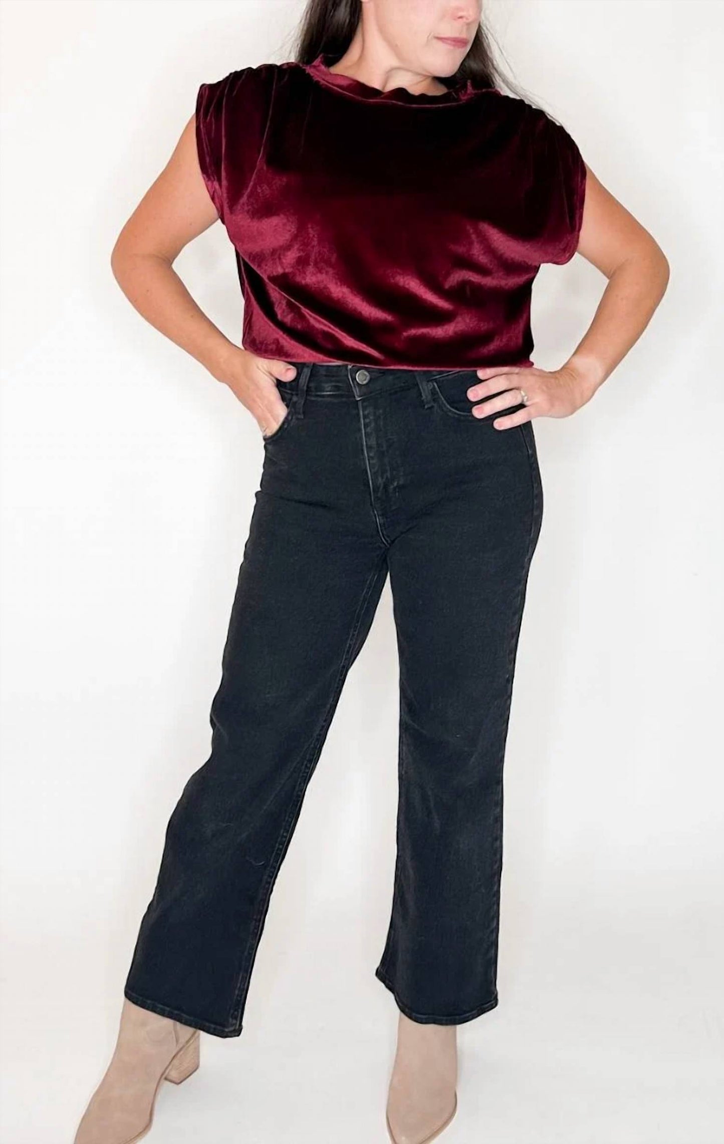 Velvet Ruched Shoulder Tee