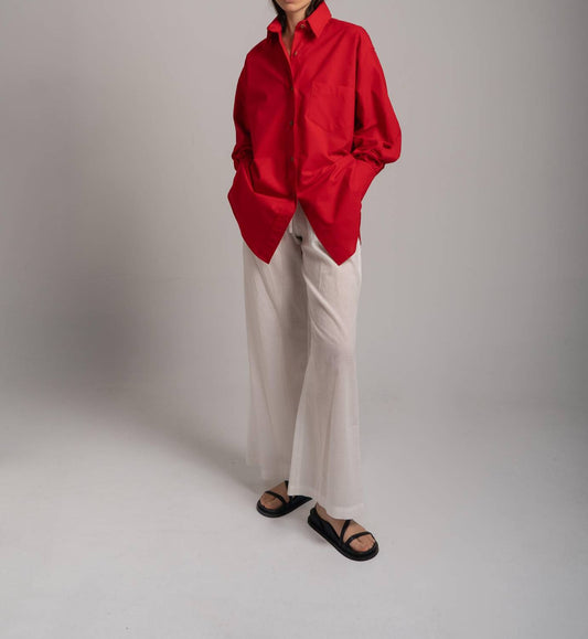 Cotton Poplin Boyfriend Button-Down Shirt