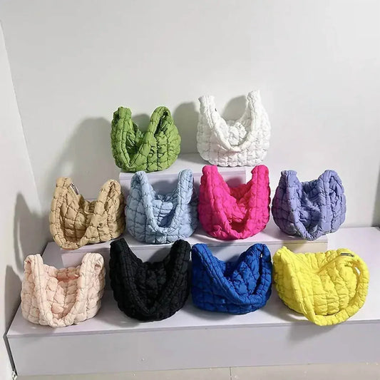 Sweet Cherry Sky - Nylon Puffer Solid Color Purse Tote Handbag Slouch Bag - Rack Hunt