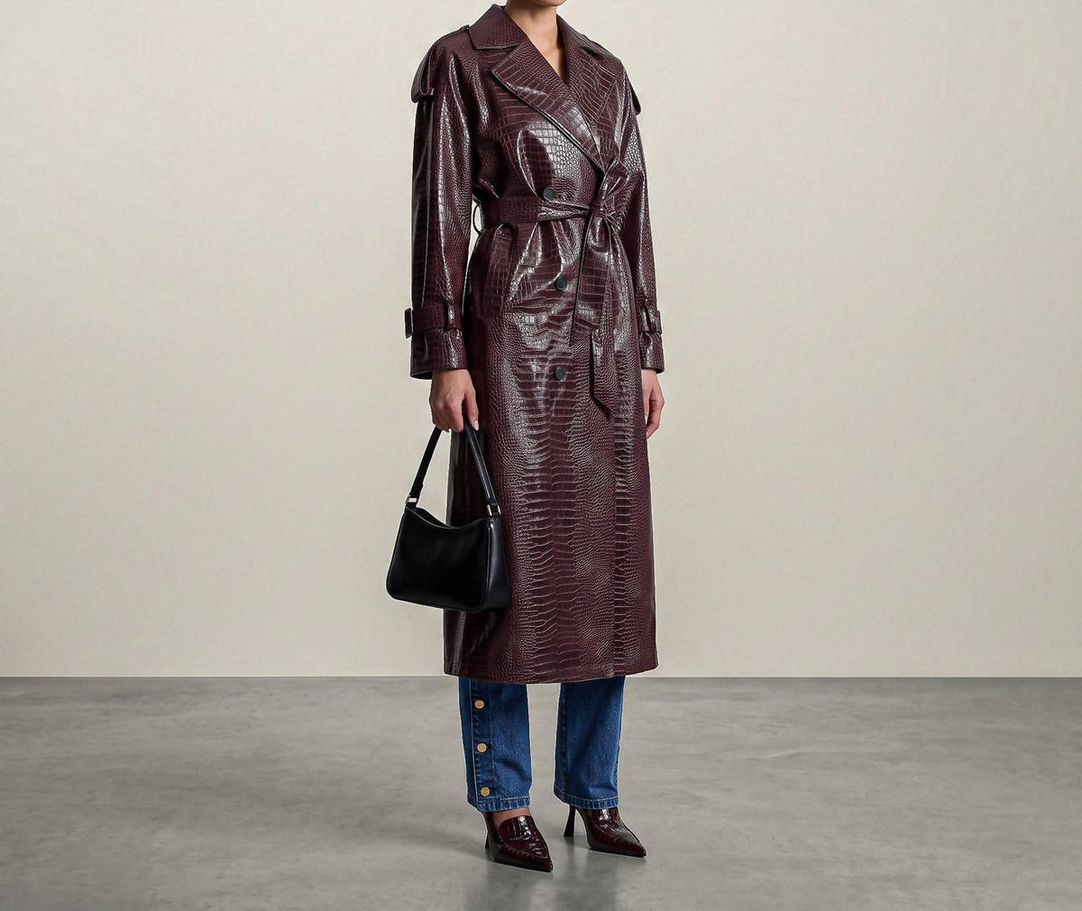 Croc-embossed Maxi Trench Coat