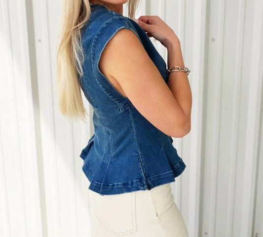 Button Down Sleeveless Peplum Top