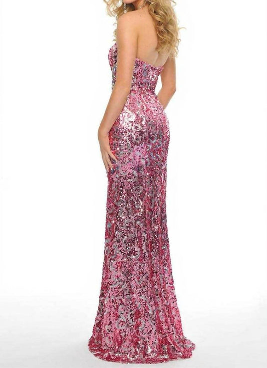 Precious Formals - Fully Sequined Strapless Gown With High Slit - Rack Hunt -