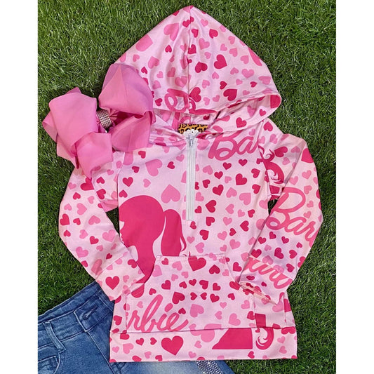 Girl's Barbie Hearts Quarter Zip Hoodie