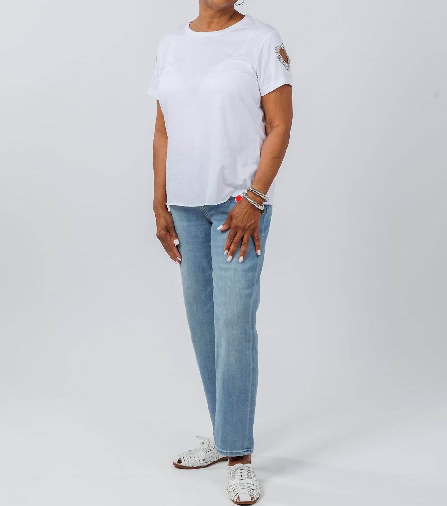 Suzy T - Women's Heart Cut Out Sleeve Top - Rack Hunt -