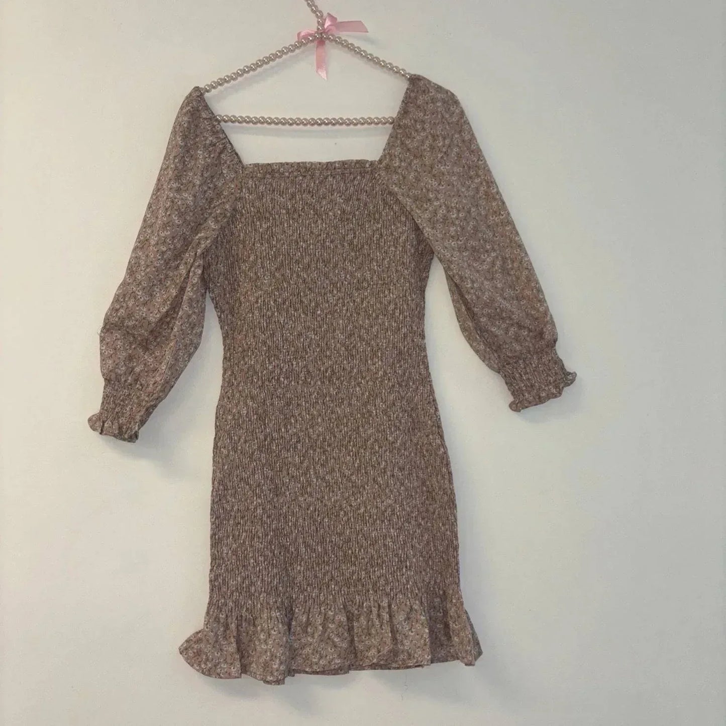 paper crane - Square Neck 3/4 Sleeve Smock Dress - Rack Hunt