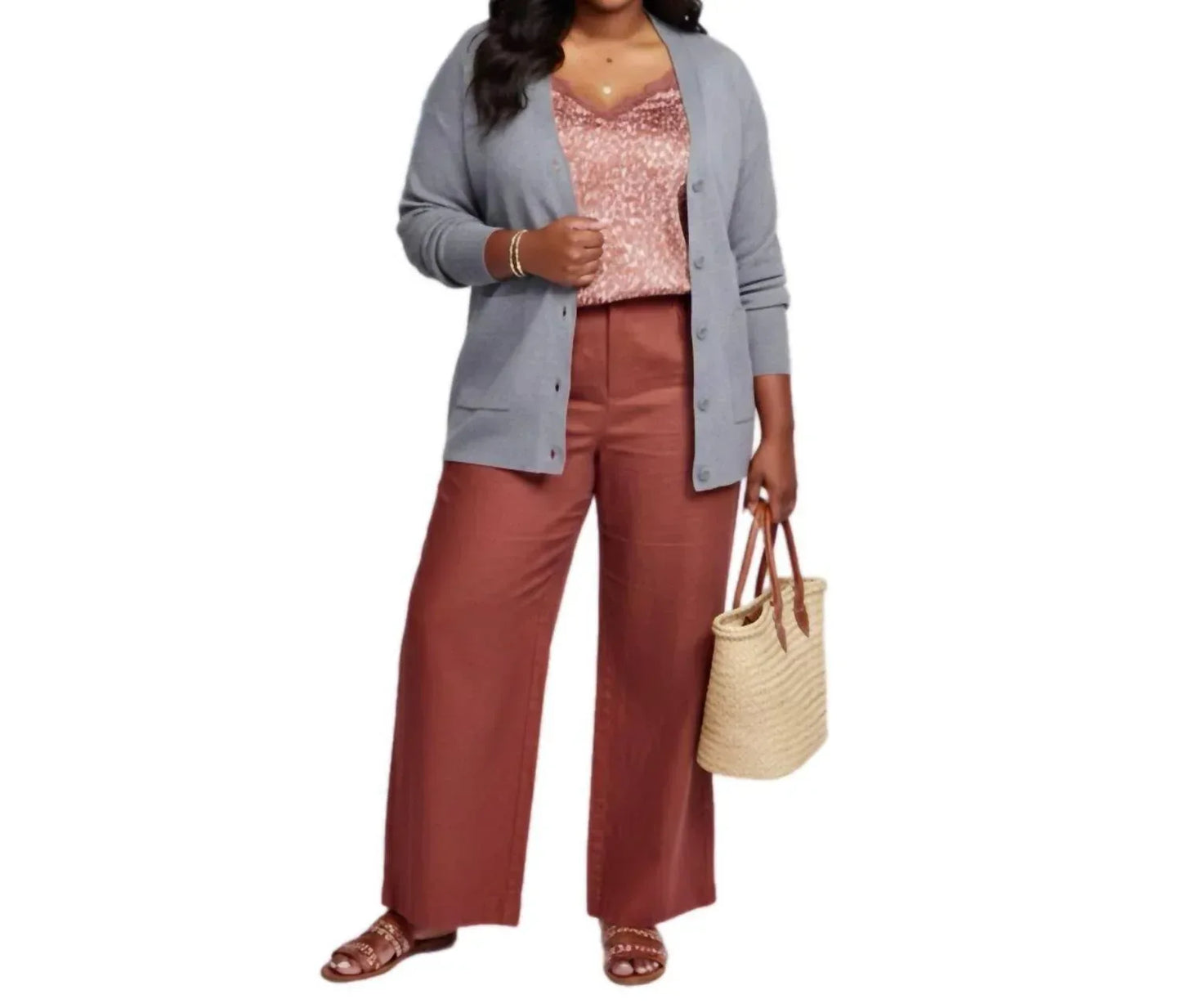 Bobeau - Button Front Cardi Pocketed Preppy Sweater - Plus - Rack Hunt