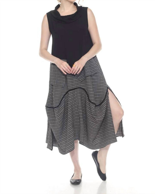 Sleeveless Cowl Neck Plaid Midi Dress
