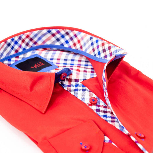 Men's Button Down Shirt With Plaid Trim