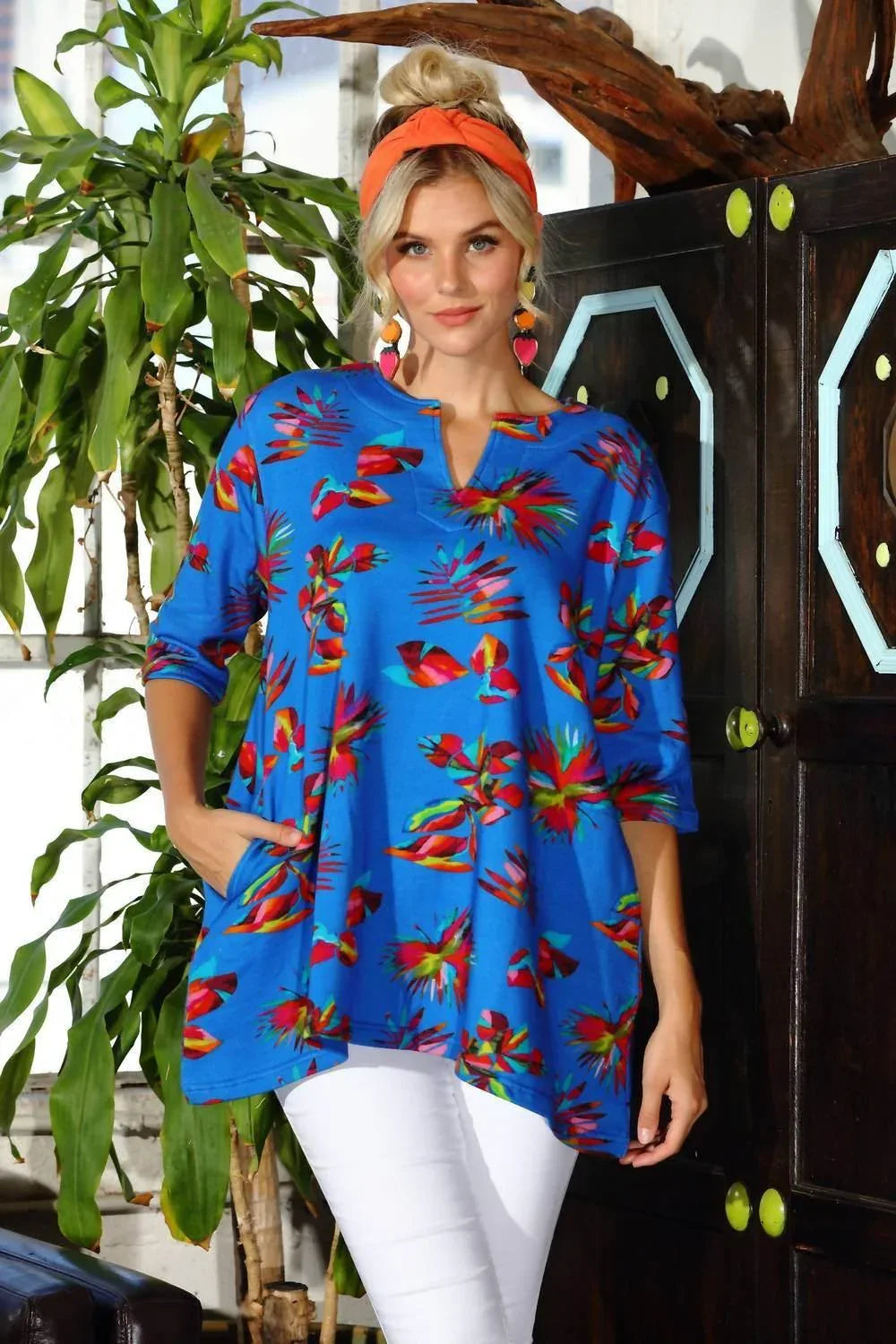 KikiSol - Searenity Fiesta Leaf French Terry Tunic With Pockets - Rack Hunt