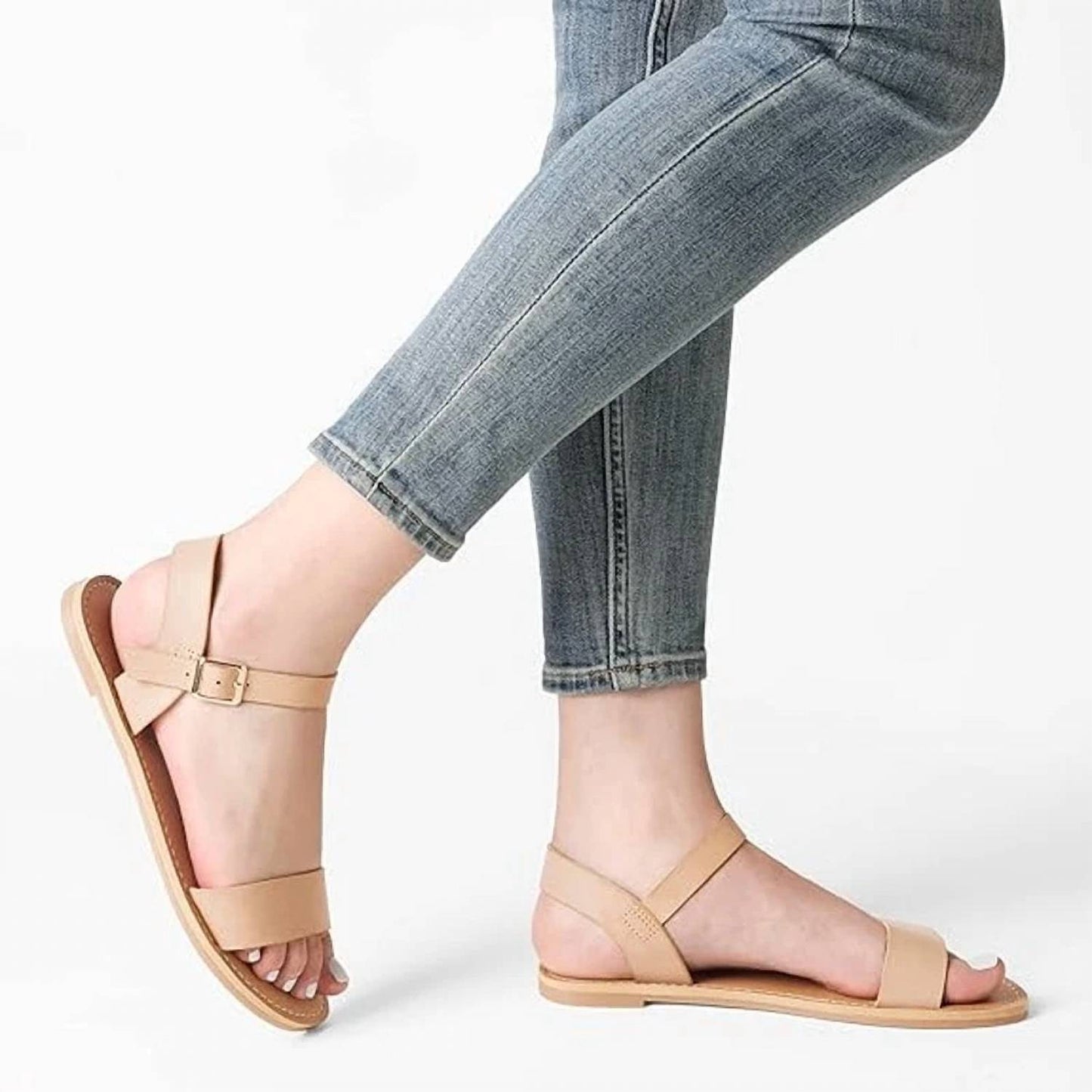 Women's Ankle Strap Open Toe Band Flat Sandals