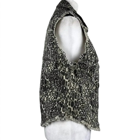 English Rose - Women's Animal Print Distressed Vest - Rack Hunt