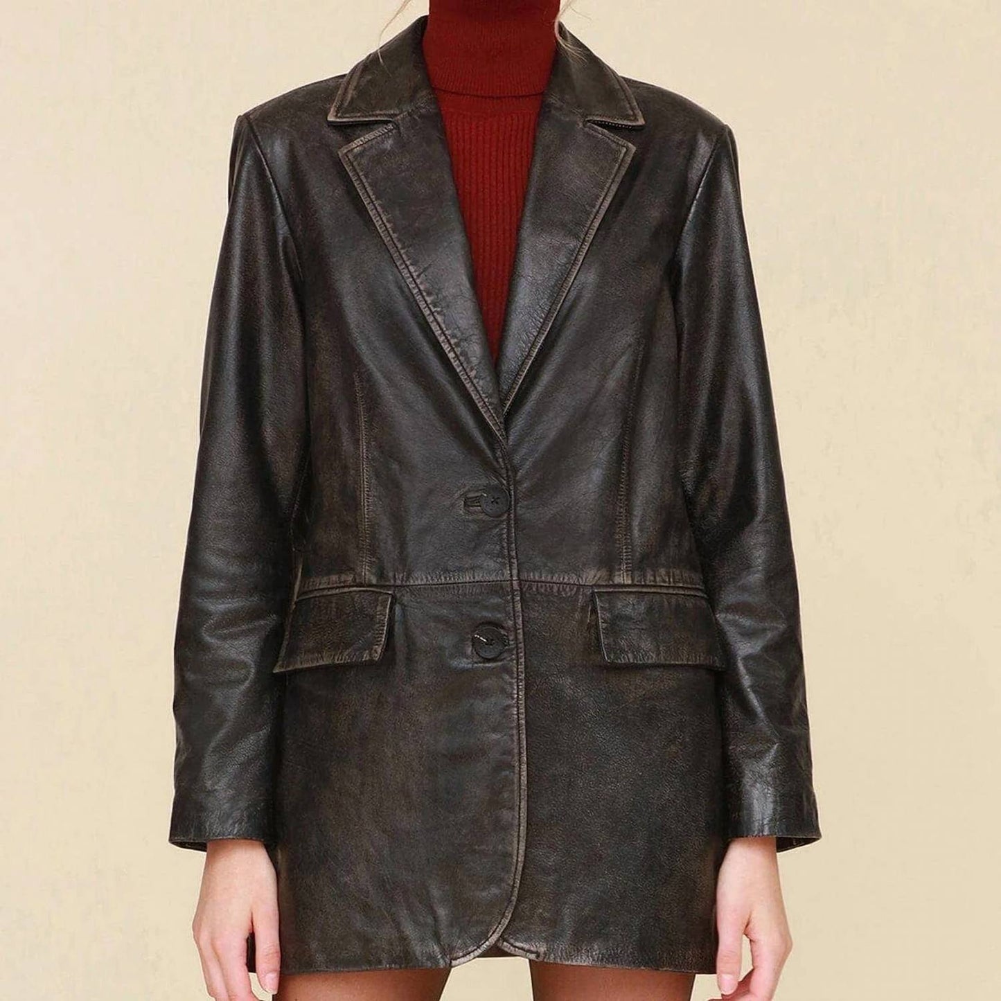 Genuine Leather Oversized Blazer
