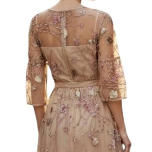 Embroidered Prairie Sleeve Sheer Midi Dress