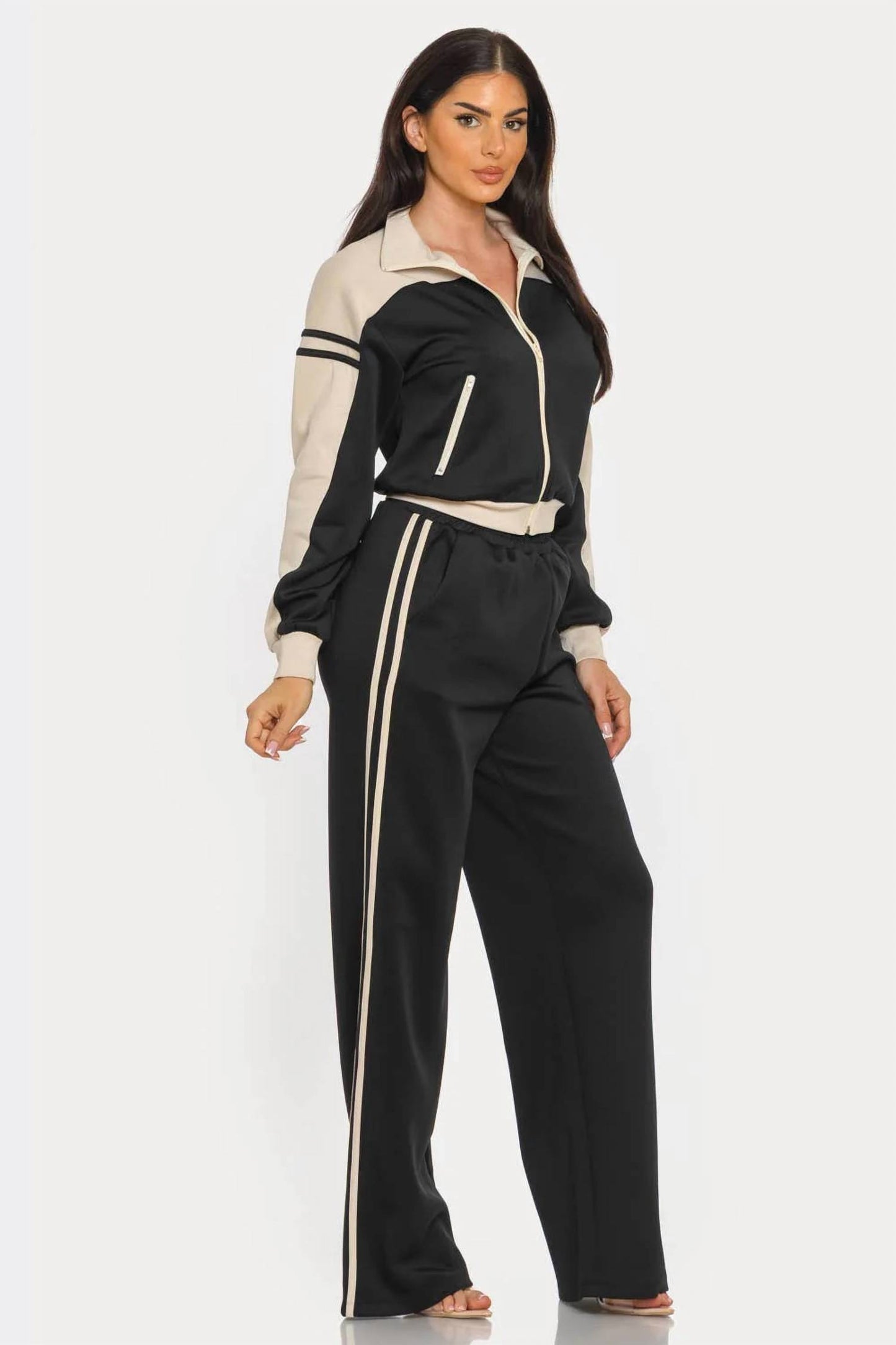 Colorblock Zip Up Jacket And Pants Set