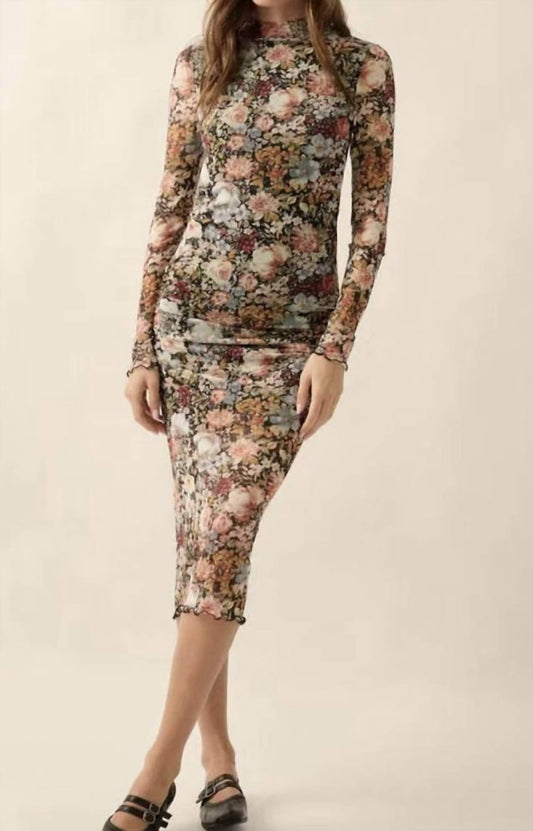 Babs+Birdie - Floral Long Sleeve Mock Neck Bodycon Midi Dress - Rack Hunt -