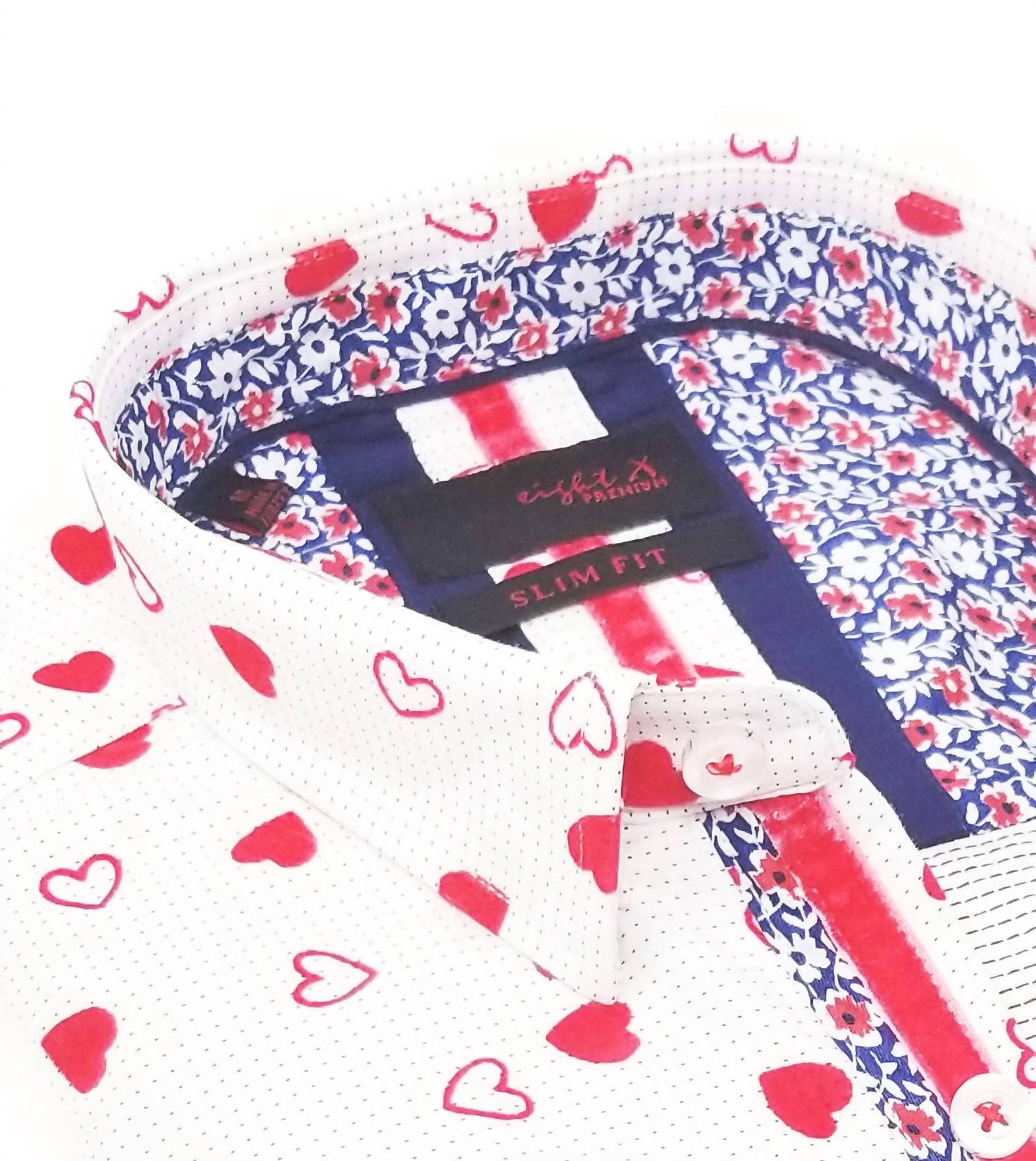 Men's Long Sleeve Button Down Shirt With Flocking Hearts