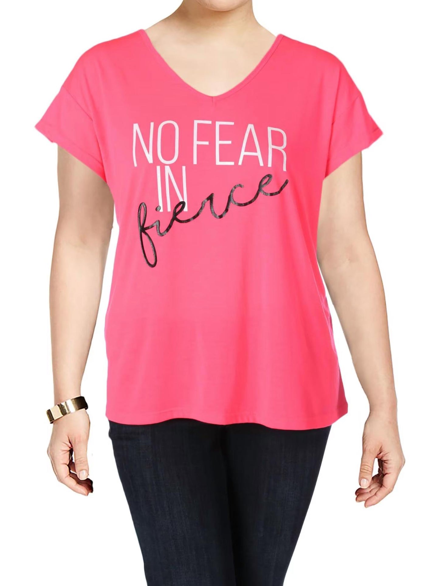Women's No Fear In Fierce Graphic Strappy Back T-shirt - Plus