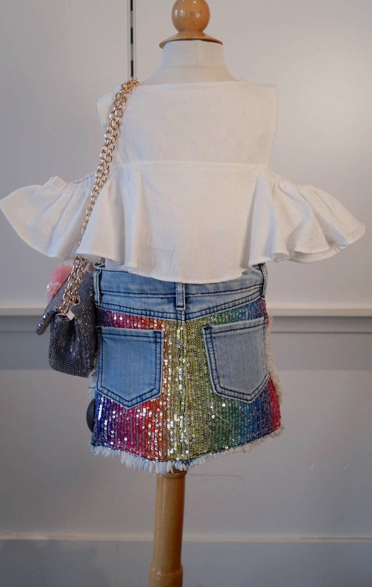 Girl's Denim Skirt With Sequin And Heart Details