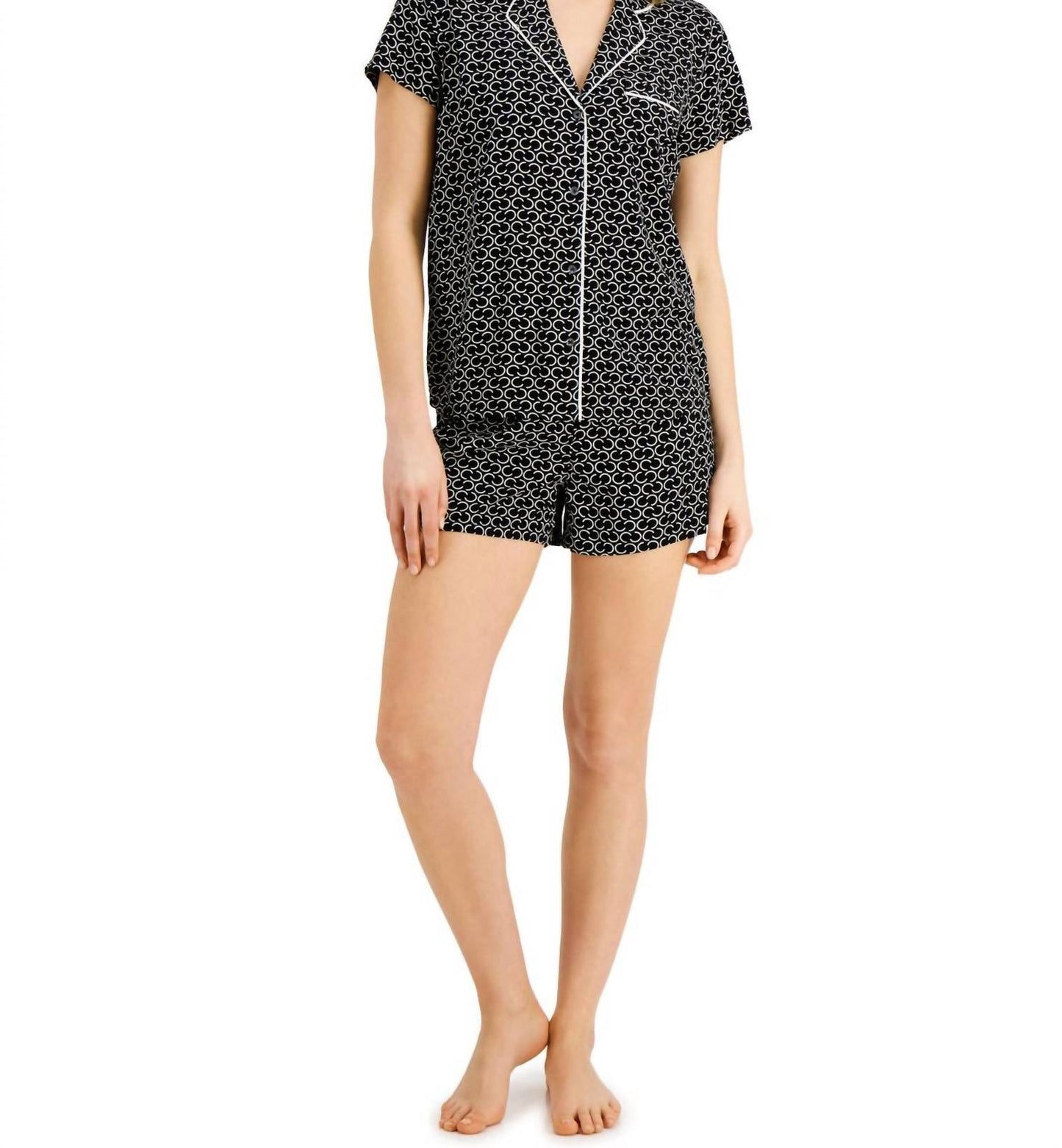 Printed Notch Collar Pajama Shorts Set
