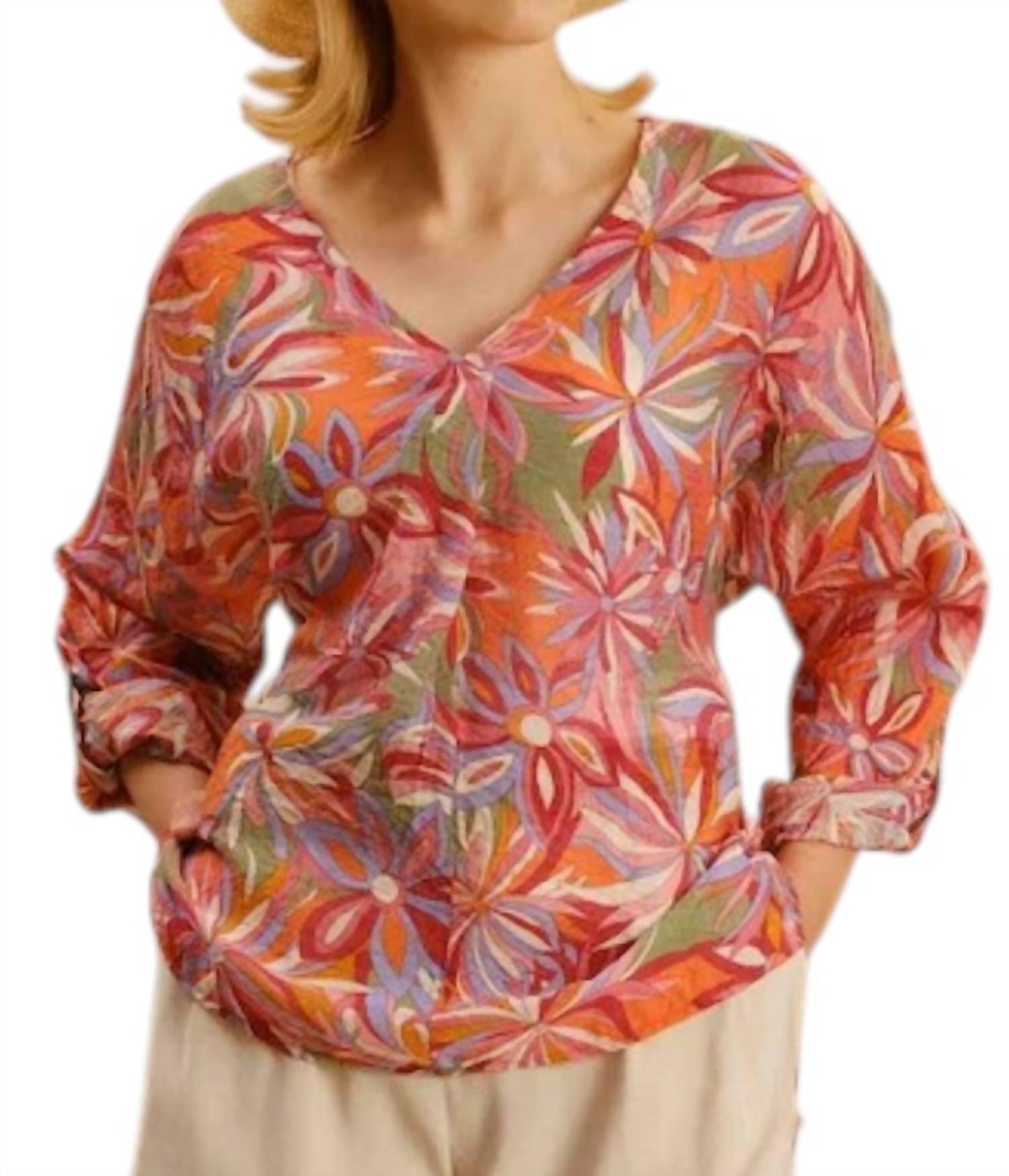 V-neck Dolman Sleeve Print Top