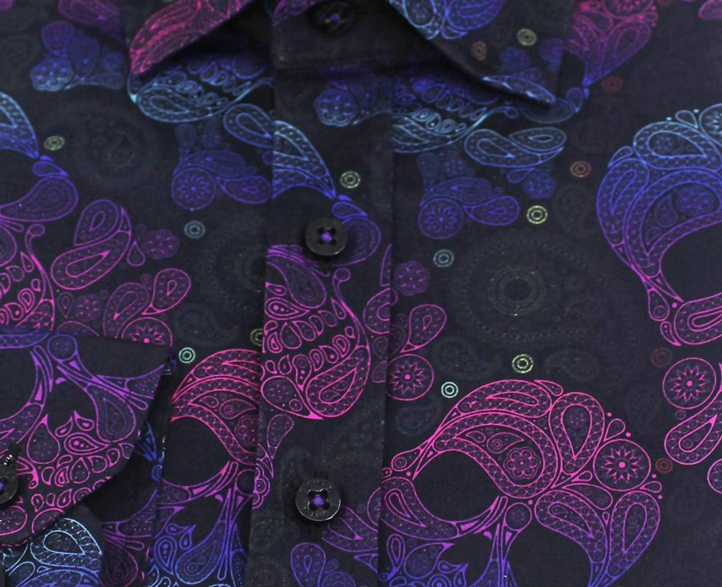 Neon Skull and Bones With Paisley Button Down Shirt