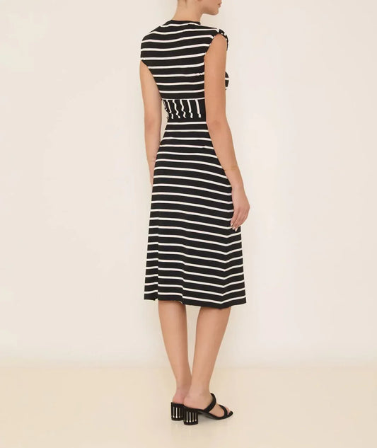 Kourbela - Sea Anchor Striped Midi Dress With Fold Over Skirt - Rack Hunt