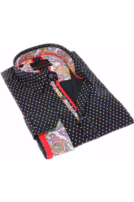 Button Down Print With Trim Shirt