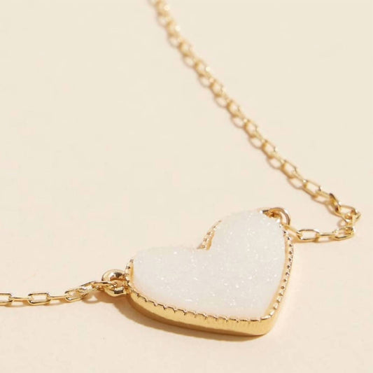 Women's Heart Druzy Stone Charm Short Necklace