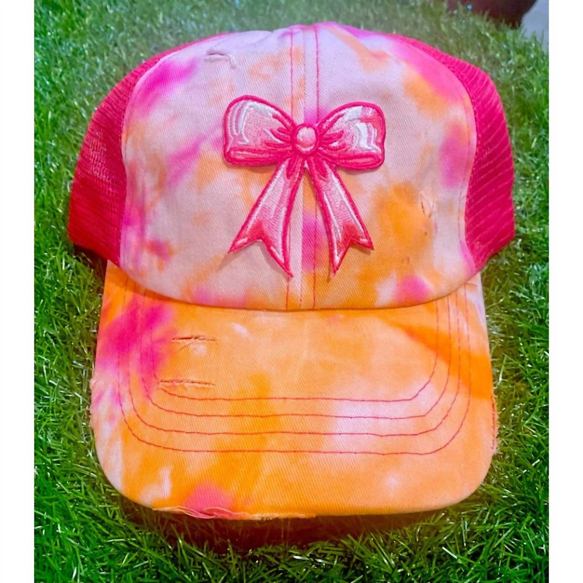 Tie-dye Bow Ponytail Trucker Cap