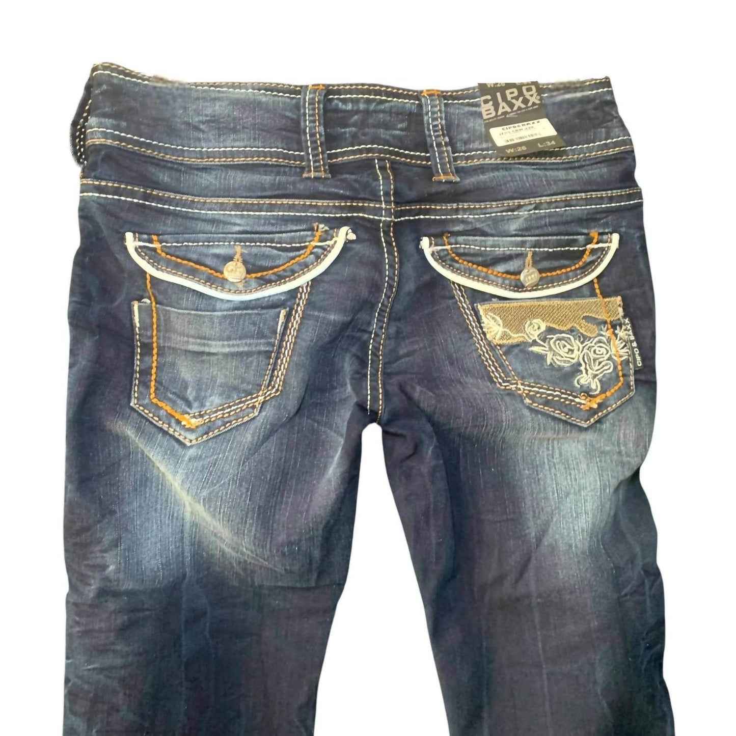 Cipo & Baxx - Women's Retro Straight-leg Denim Jeans With Bead & Embroidery Accents - Rack Hunt -