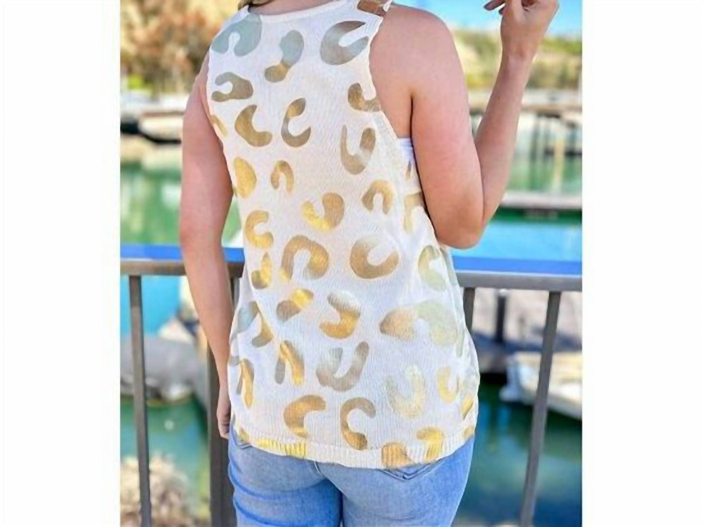 Leopard Knit Scoop Neck Tank Top