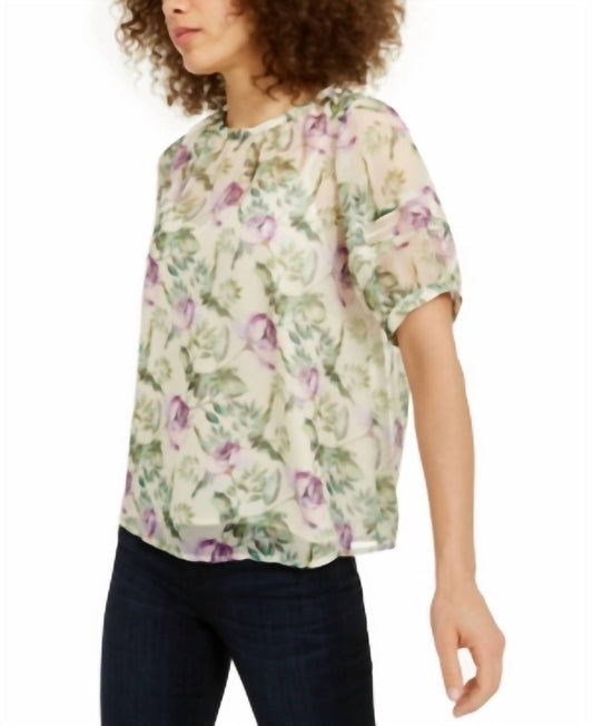 Petite Floral Print Puff Sleeve Blouse