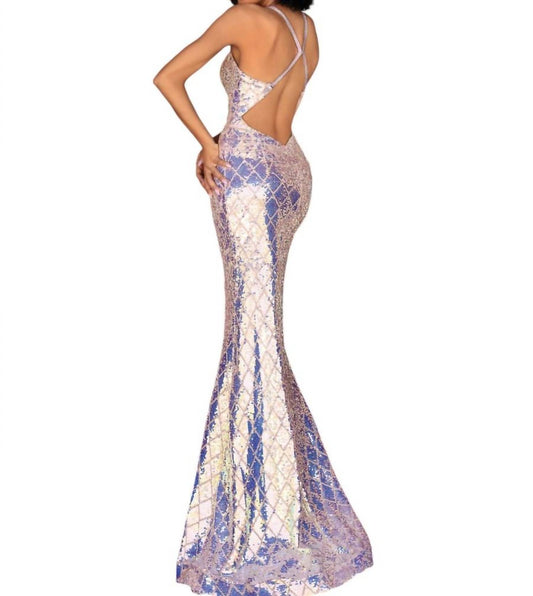 Fitted Sequins V-neck Evening Gown