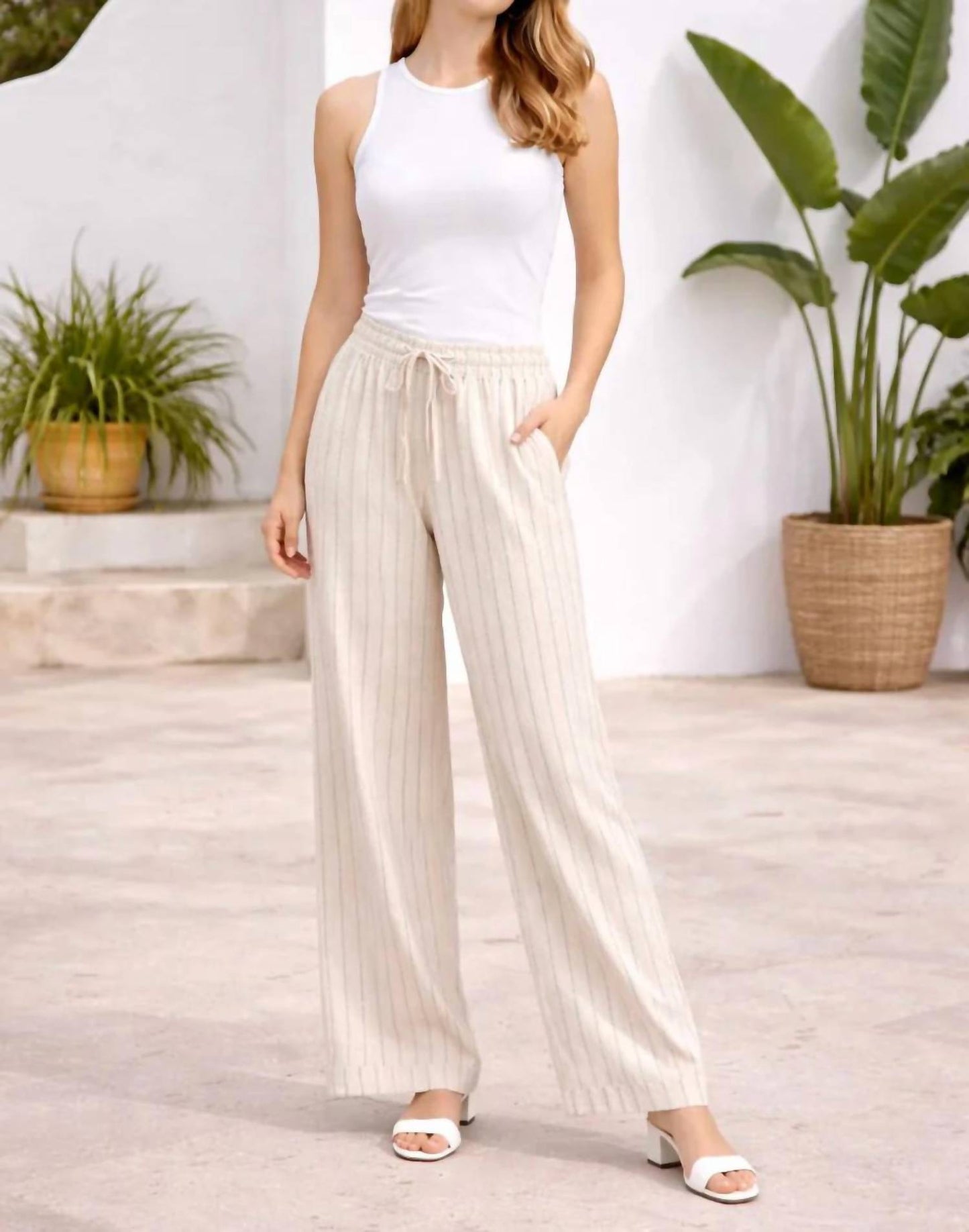 Striped Linen Drawstring Pants