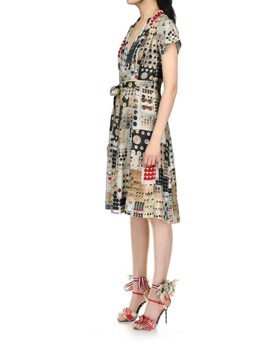 Libertine - Button Card Shoppe Tuck Pleat V Neck Dress - Rack Hunt -