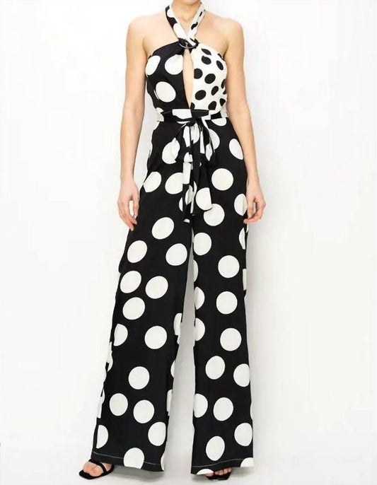O-ring Halter Neck Polka Dot Jumpsuit