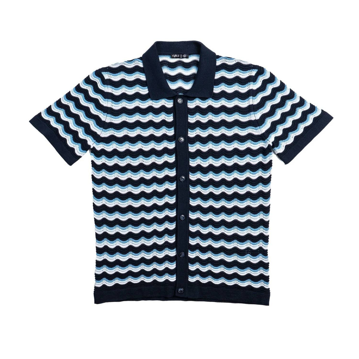 The Ripple Crochet Short Sleeve Button Up Polo Shirt