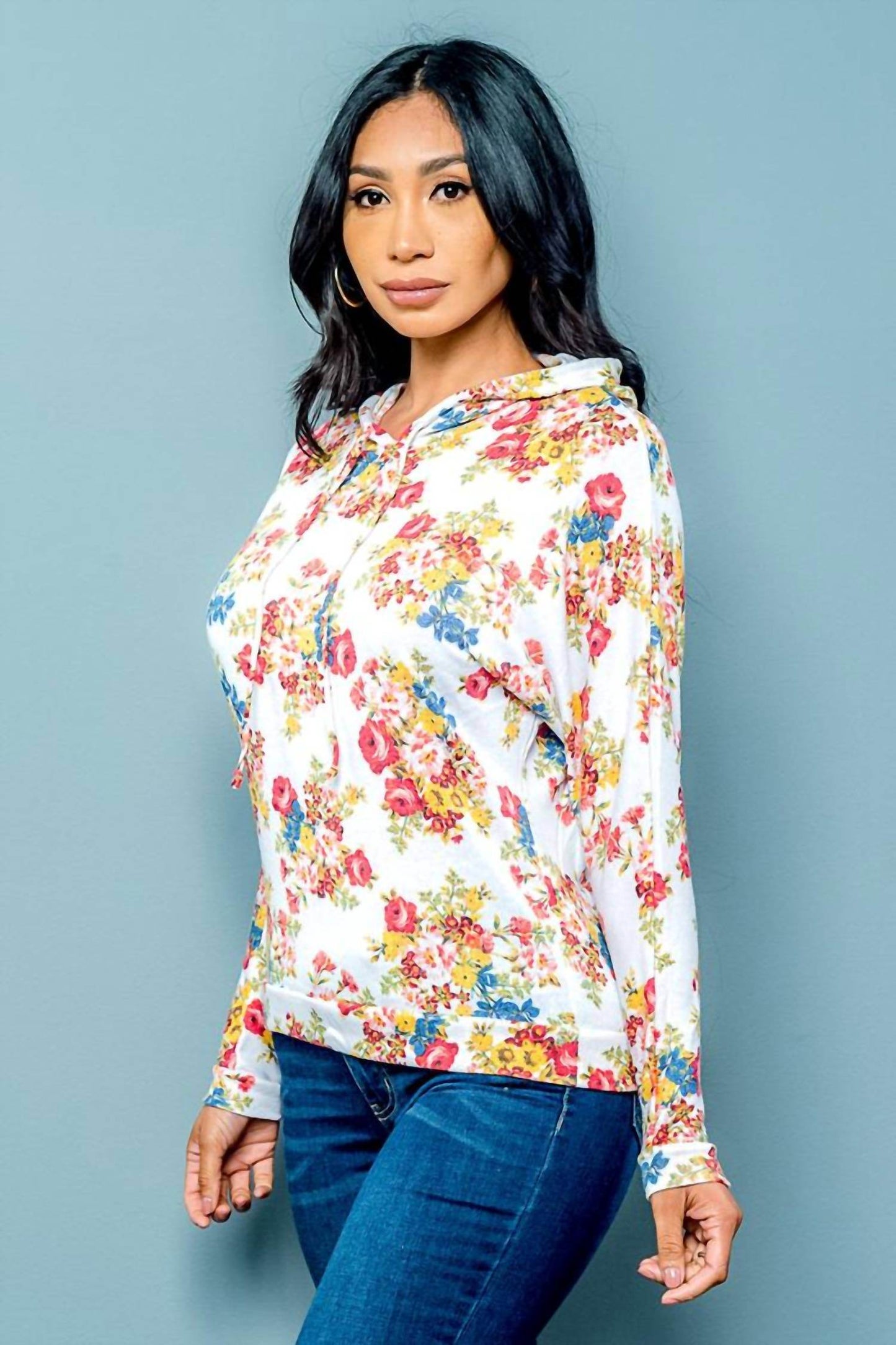 Love Spell - Soft Knit Floral Hoodie With Drawstrings - Rack Hunt -