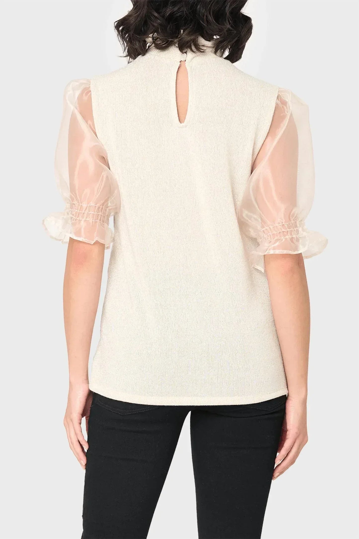 Gibsonlook - Feminine Ruffle Top with Organza Puff Elbow Sleeve - Rack Hunt