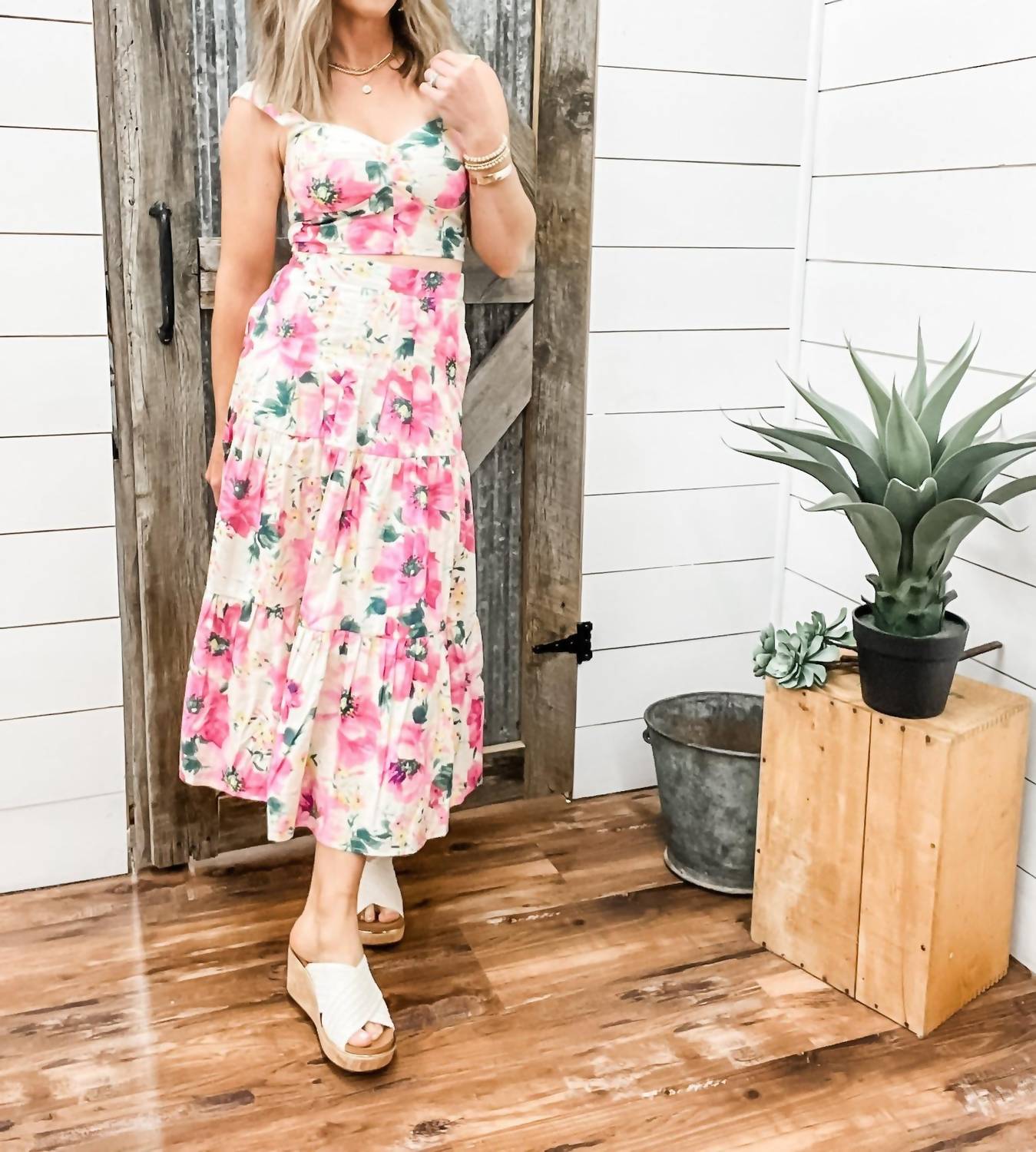 Flower Pattern Top & Prairie Skirt Set