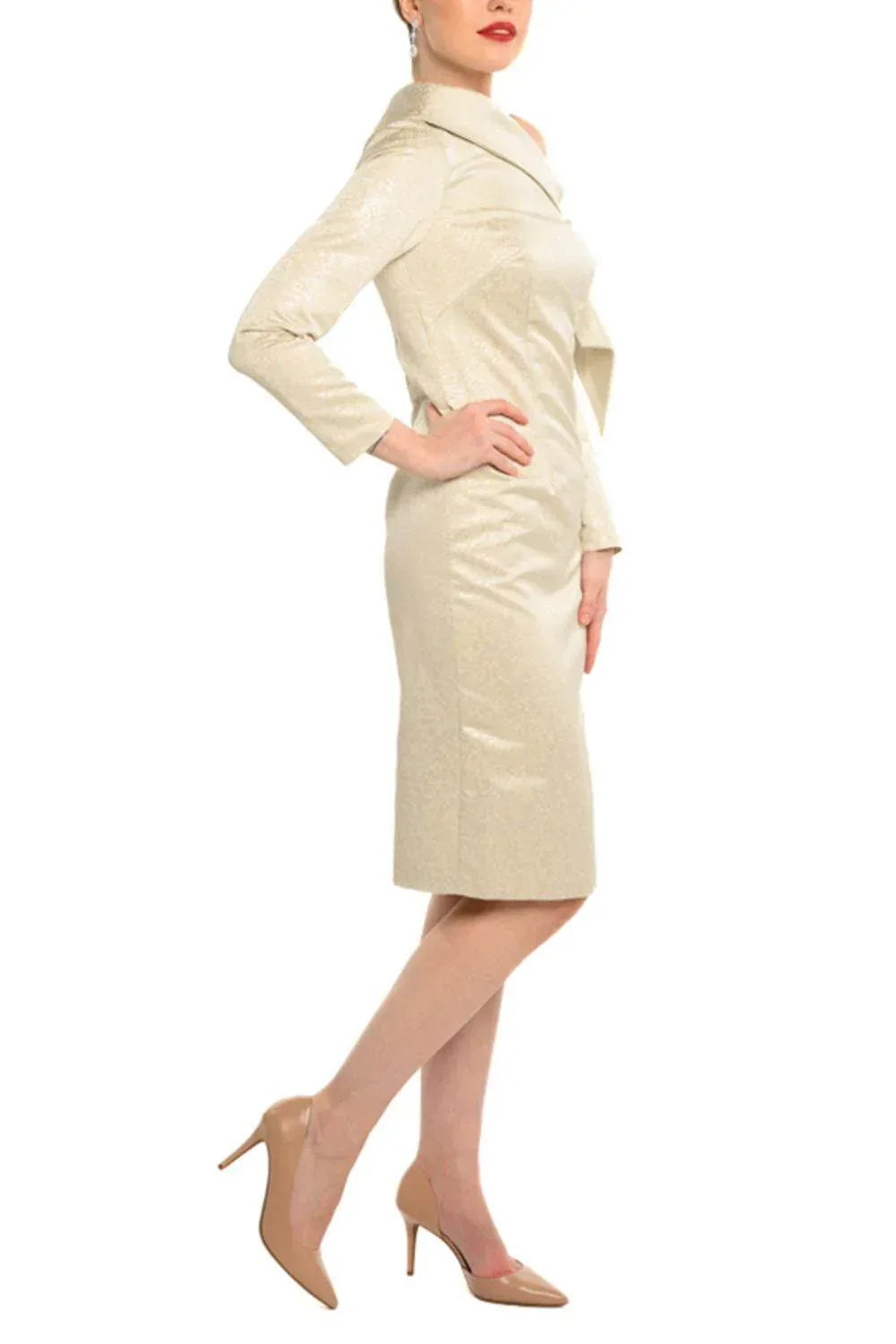 Cenia - Asymmetrical Shoulder Metallic Sheath Dress - Rack Hunt
