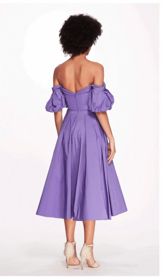Marchesa Notte - Pleated Off-shoulder Taffeta Midi Dress - Rack Hunt