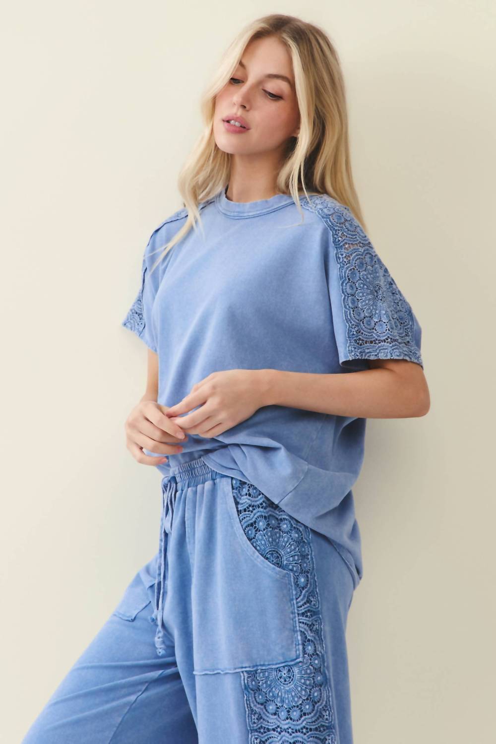 Mineral Washed Boho Trim Blouse Top