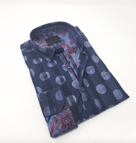 Polka Dot Button Down Shirt With Paisley Trim