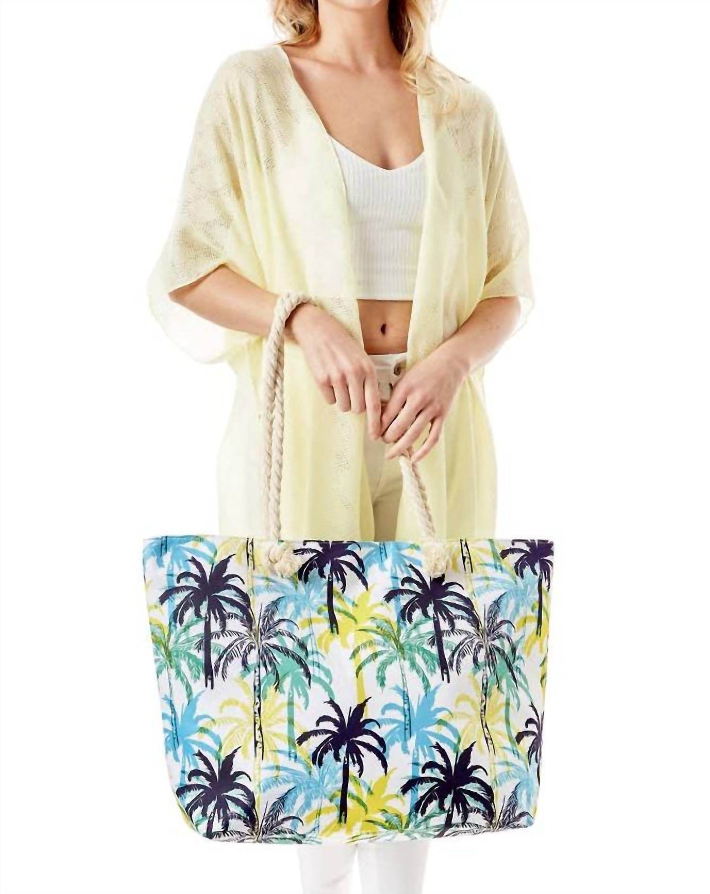 Hana - Women's Tropical Palm Tree Print Beach Bag Tote - Rack Hunt -