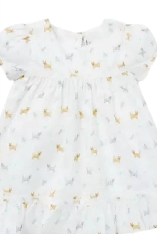 Girls Dogs Ruffle Collar Short Sleeve Dress