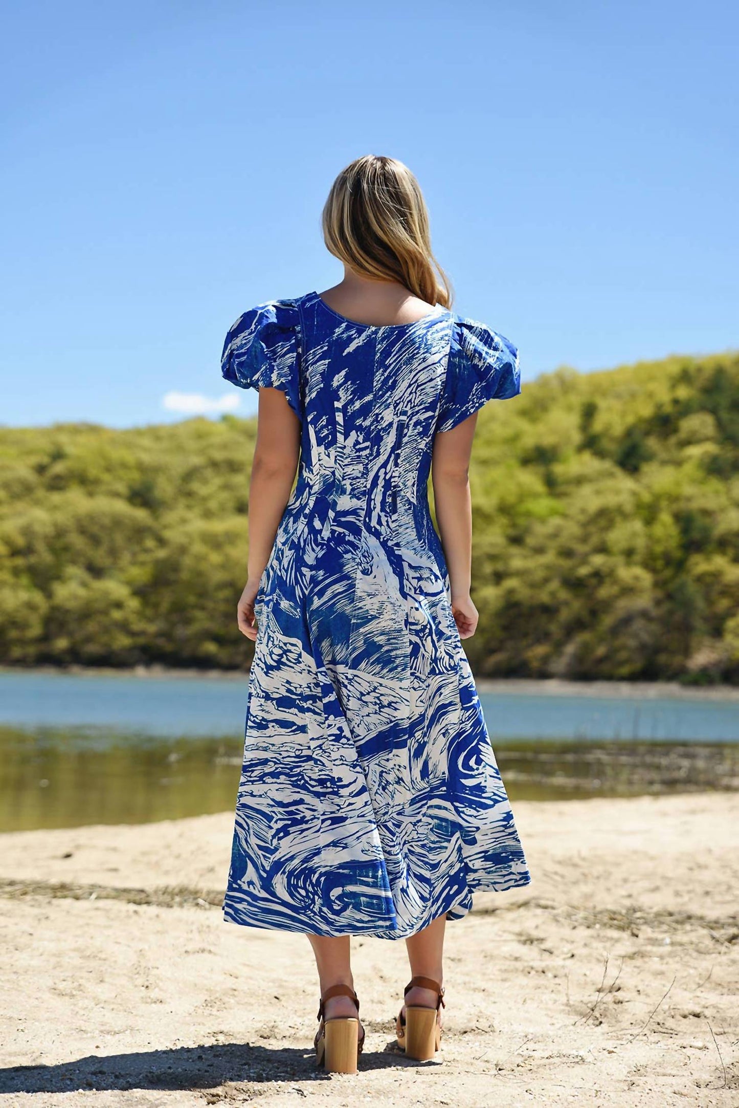 Printmaking Scoop Neck Cotton Midi Dress