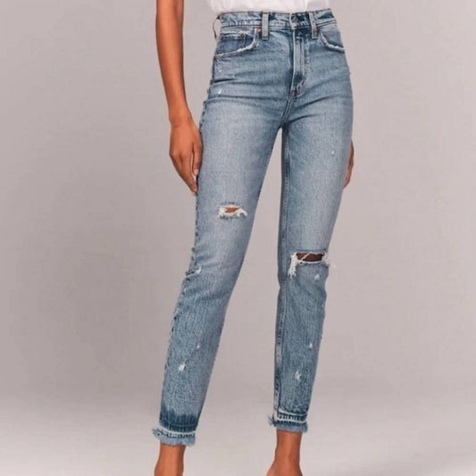 Ripped High Rise Mom Jeans
