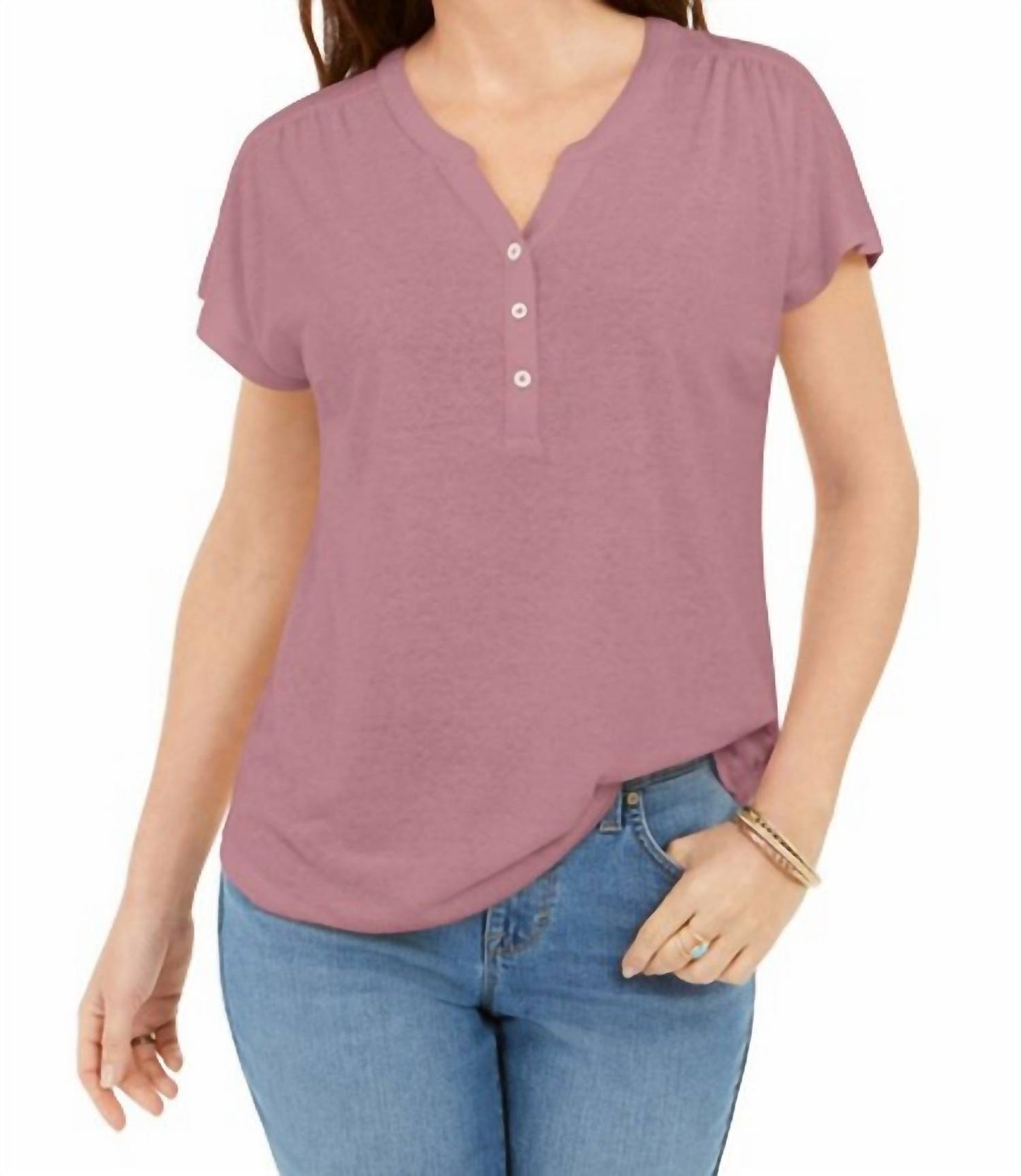 Women's Dolman Sleeve Henley Linen Blend Top