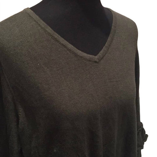 Women's Ruffled Elbow VNeck Long Sleeve Sweater